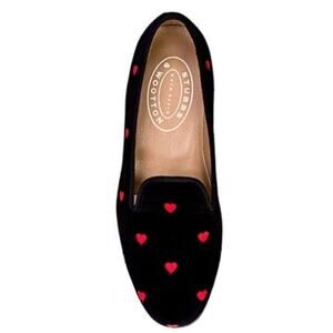 Stubbs & Wootton Mini Heart Black Red Velvet Loafers Size 5 Palm Beach Spain